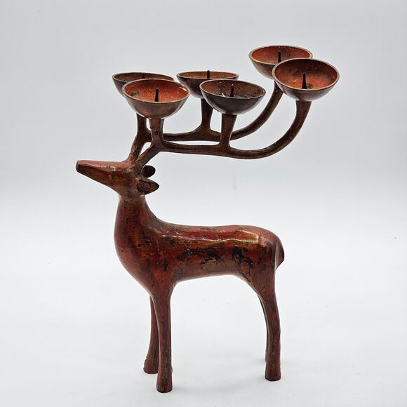 Vintage Decorative Tealight Reindeer Candle Holders Set/2 - Holiday Home Decor - Picture 3 of 8
